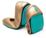 metallic gold flats folded product shot